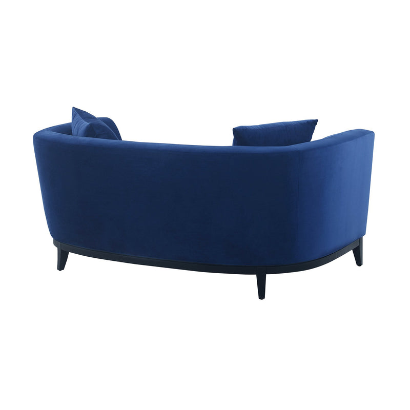 Melange Blue Velvet Upholstered Loveseat with Black Wood Base - Furniture City (CA)l