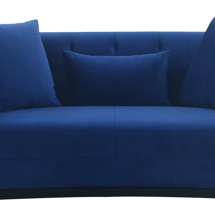 Melange Blue Velvet Upholstered Loveseat with Black Wood Base