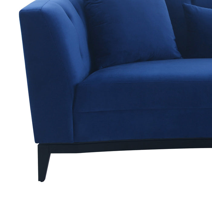 Melange Blue Velvet Upholstered Loveseat with Black Wood Base