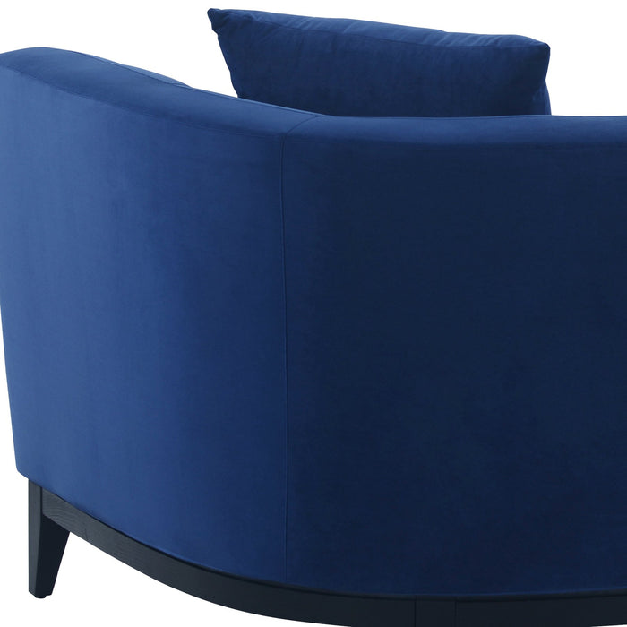 Melange Blue Velvet Upholstered Loveseat with Black Wood Base