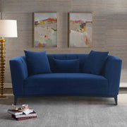 Melange Blue Velvet Upholstered Loveseat with Black Wood Base - Furniture City (CA)l