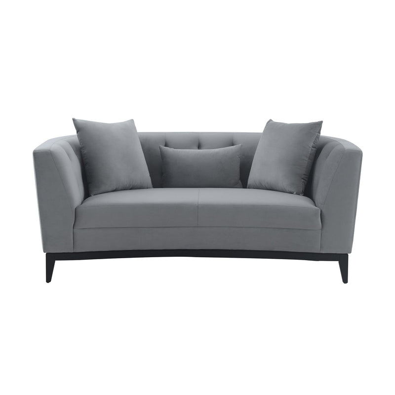 Melange Gray Velvet Loveseat with Black Wood Base - Furniture City (CA)l