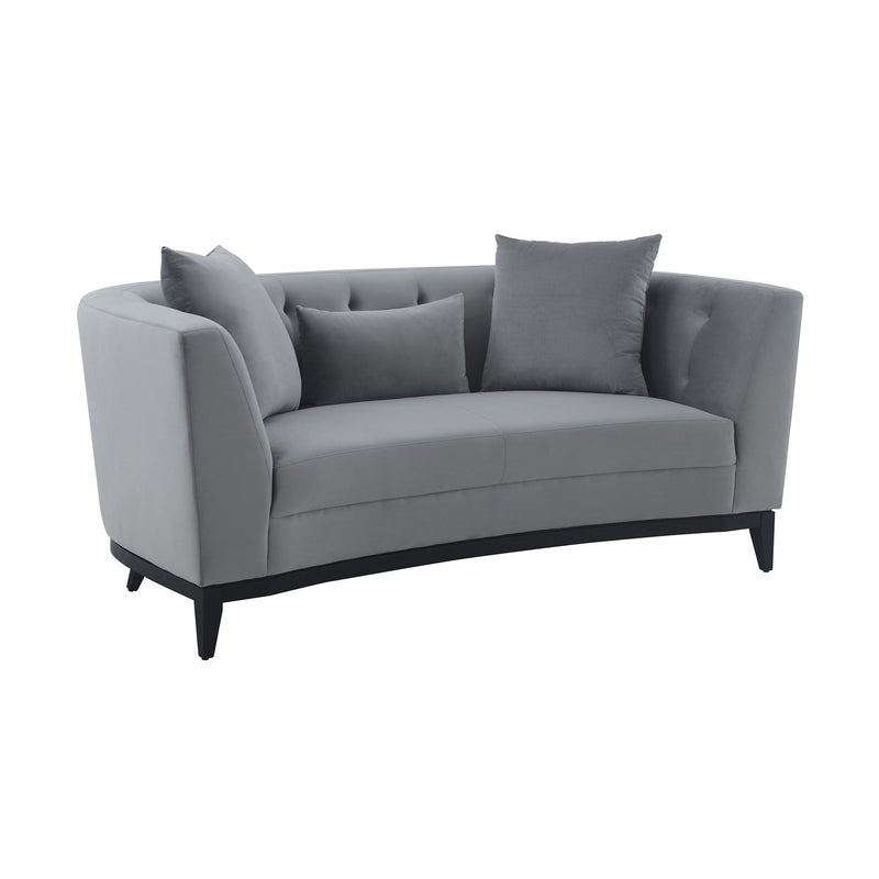 Melange Gray Velvet Loveseat with Black Wood Base - Furniture City (CA)l