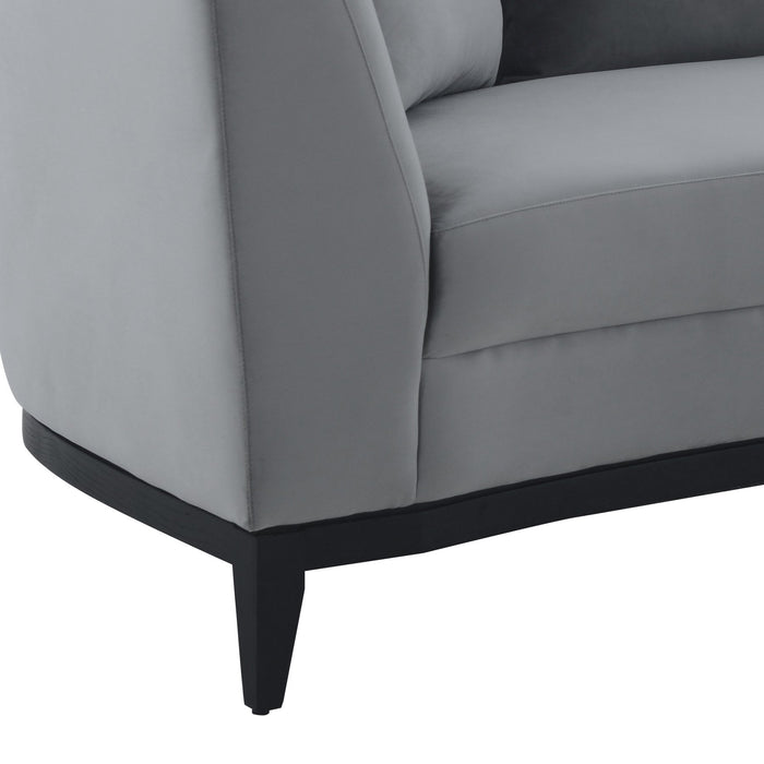 Melange Gray Velvet Loveseat with Black Wood Base