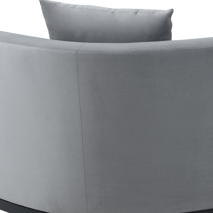 Melange Gray Velvet Loveseat with Black Wood Base