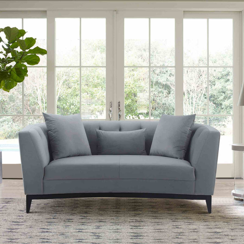 Melange Gray Velvet Loveseat with Black Wood Base - Furniture City (CA)l