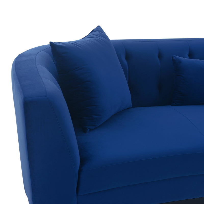 Melange Blue Velvet Upholstered Sofa with Black Wood Base - Furniture City (CA)l