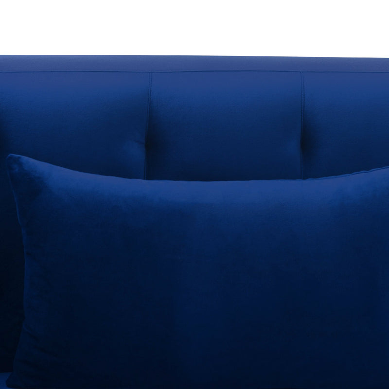 Melange Blue Velvet Upholstered Sofa with Black Wood Base - Furniture City (CA)l