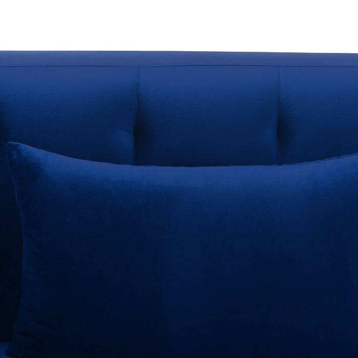 Melange Blue Velvet Upholstered Sofa with Black Wood Base