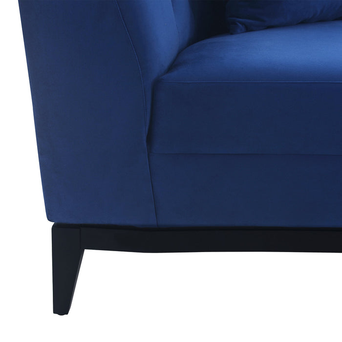 Melange Blue Velvet Upholstered Sofa with Black Wood Base