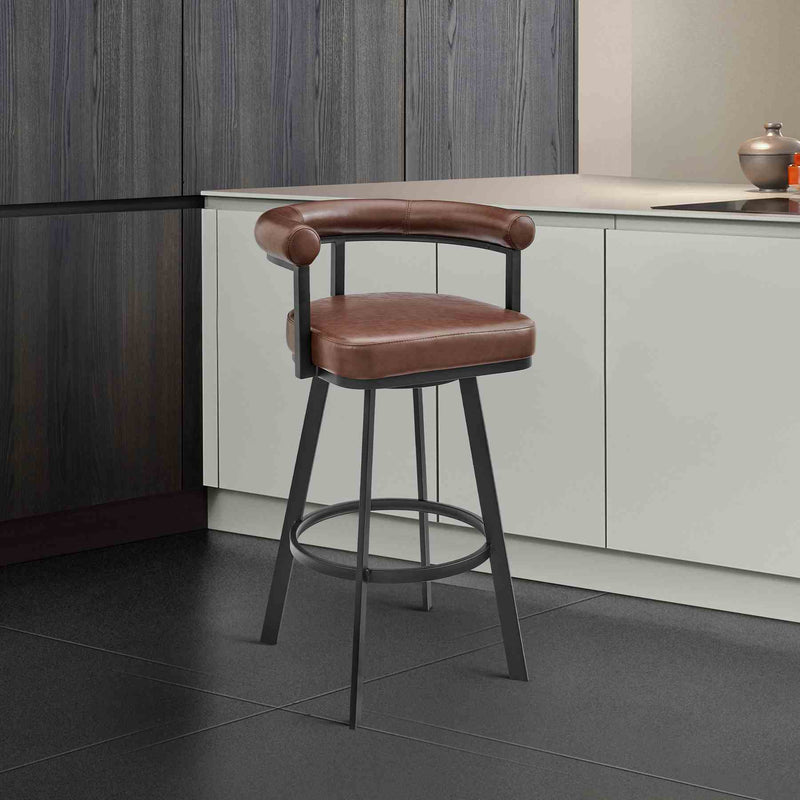Magnolia 26" Swivel Counter Stool in Black Metal with Brown Faux Leather - Furniture City (CA)l