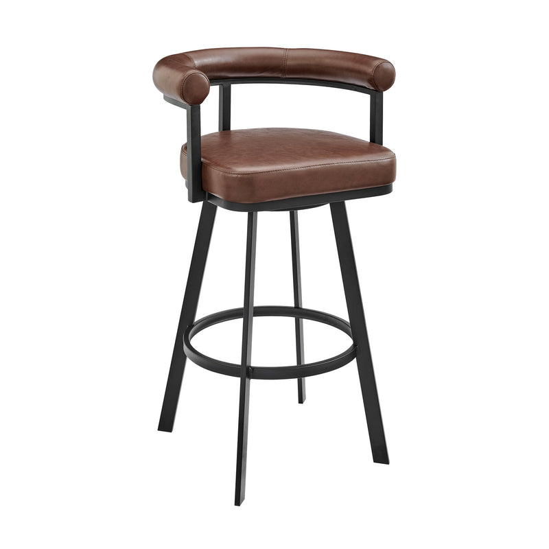 Magnolia Swivel Bar Stool in Black Metal with Brown Faux Leather - Furniture City (CA)l