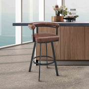 Magnolia Swivel Bar Stool in Black Metal with Brown Faux Leather - Furniture City (CA)l