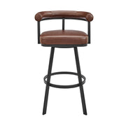Magnolia Swivel Bar Stool in Black Metal with Brown Faux Leather - Furniture City (CA)l