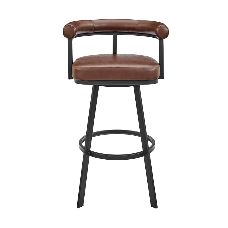 Magnolia Swivel Bar Stool in Black Metal with Brown Faux Leather - Furniture City (CA)l