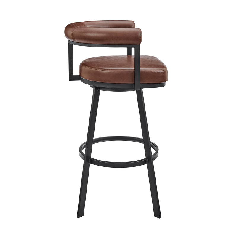 Magnolia Swivel Bar Stool in Black Metal with Brown Faux Leather - Furniture City (CA)l