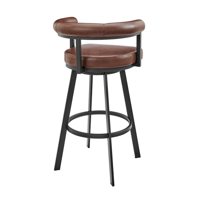 Magnolia Swivel Bar Stool in Black Metal with Brown Faux Leather