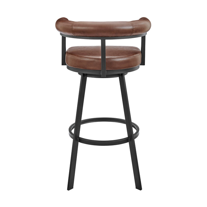 Magnolia Swivel Bar Stool in Black Metal with Brown Faux Leather