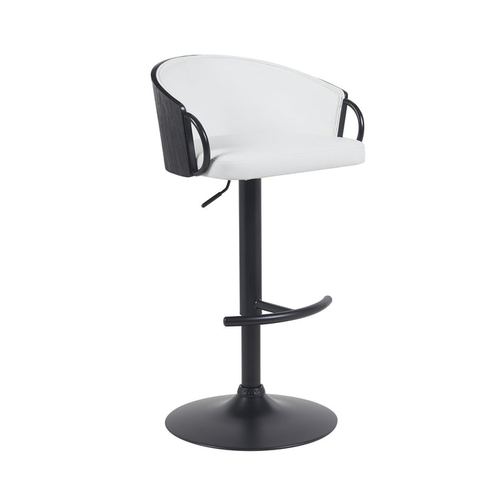 Montego Modern Adjustable Swivel Barstool in Black Powder Coated Finish with Snow White Faux Leather Upholstered Seat
