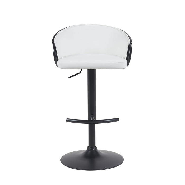 Montego Modern Adjustable Swivel Barstool in Black Powder Coated Finish with Snow White Faux Leather Upholstered Seat