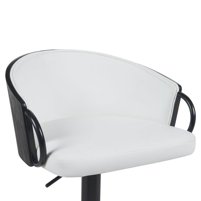 Montego Modern Adjustable Swivel Barstool in Black Powder Coated Finish with Snow White Faux Leather Upholstered Seat