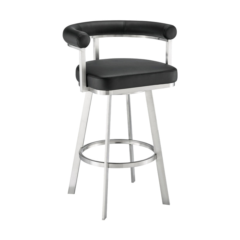 Magnolia 26" Swivel Counter Stool in Brushed Stainless Steel with Black Faux Leather - Furniture City (CA)l