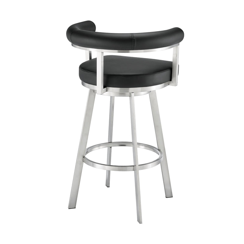 Magnolia 26" Swivel Counter Stool in Brushed Stainless Steel with Black Faux Leather - Furniture City (CA)l