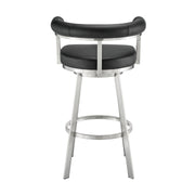 Magnolia 26" Swivel Counter Stool in Brushed Stainless Steel with Black Faux Leather - Furniture City (CA)l