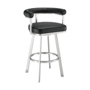Magnolia 30" Swivel Bar Stool in Brushed Stainless Steel with Black Faux Leather - Furniture City (CA)l
