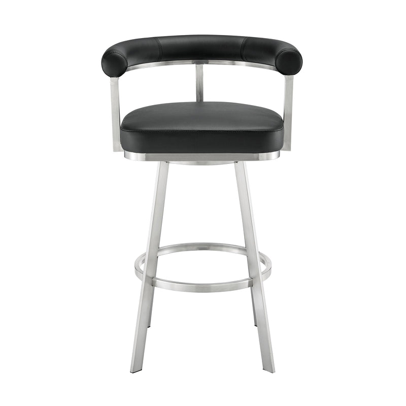 Magnolia 30" Swivel Bar Stool in Brushed Stainless Steel with Black Faux Leather - Furniture City (CA)l