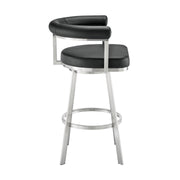 Magnolia 30" Swivel Bar Stool in Brushed Stainless Steel with Black Faux Leather - Furniture City (CA)l
