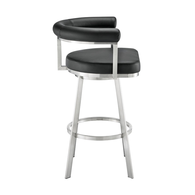 Magnolia 30" Swivel Bar Stool in Brushed Stainless Steel with Black Faux Leather - Furniture City (CA)l