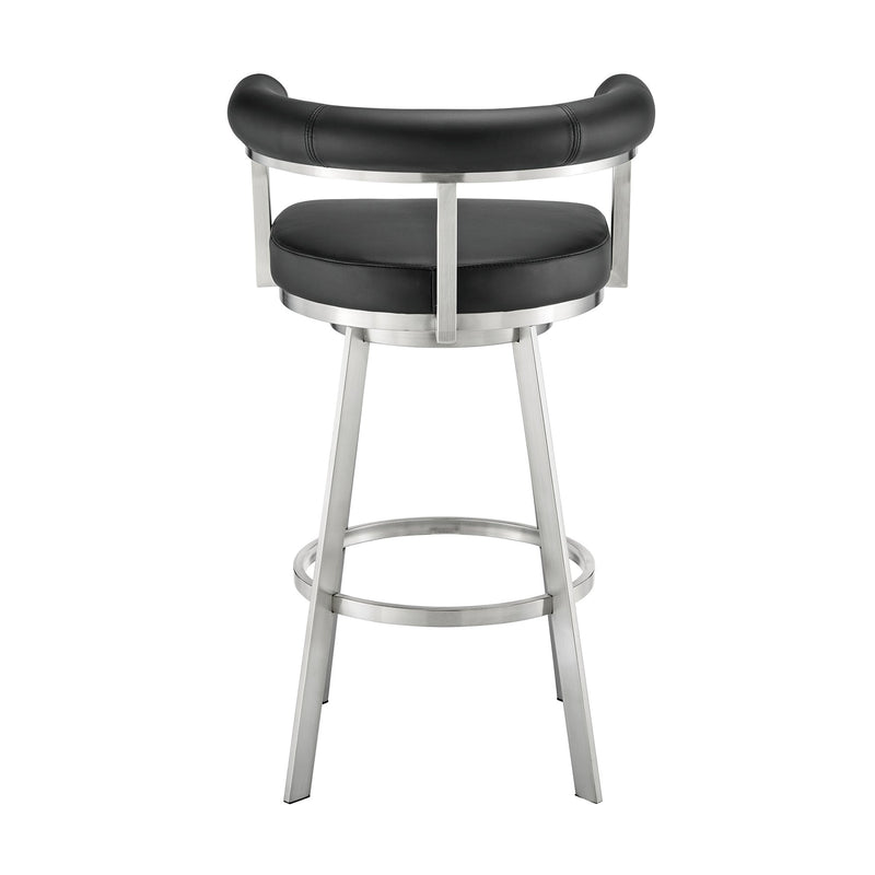 Magnolia 30" Swivel Bar Stool in Brushed Stainless Steel with Black Faux Leather - Furniture City (CA)l