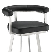 Magnolia 30" Swivel Bar Stool in Brushed Stainless Steel with Black Faux Leather - Furniture City (CA)l