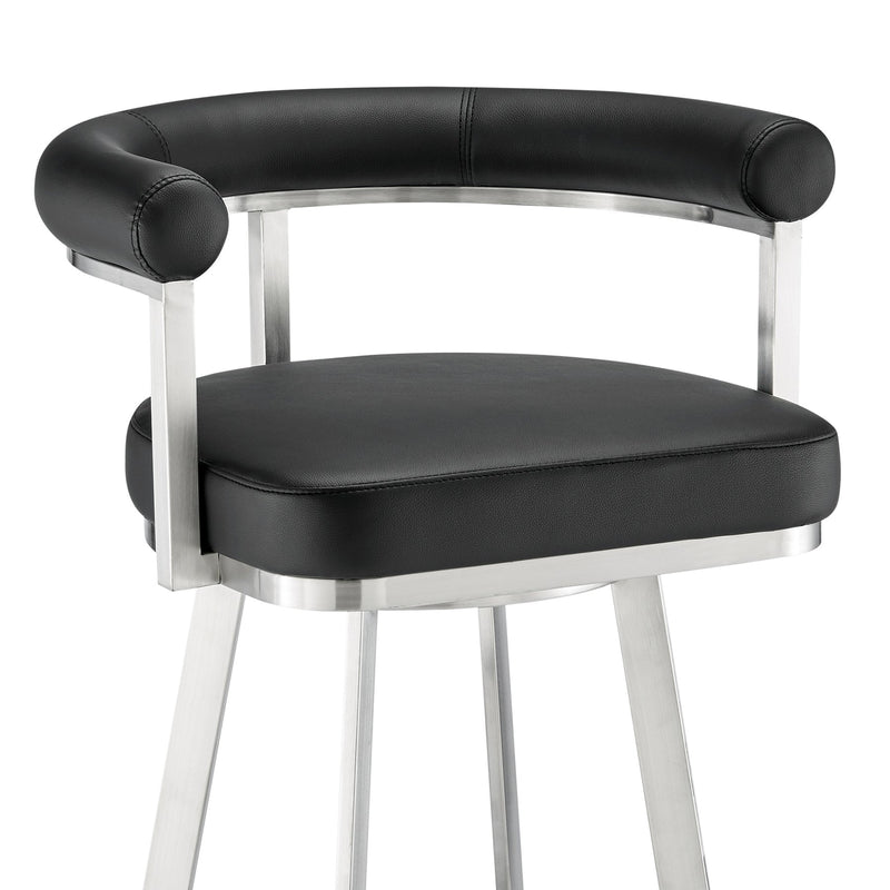 Magnolia 30" Swivel Bar Stool in Brushed Stainless Steel with Black Faux Leather - Furniture City (CA)l