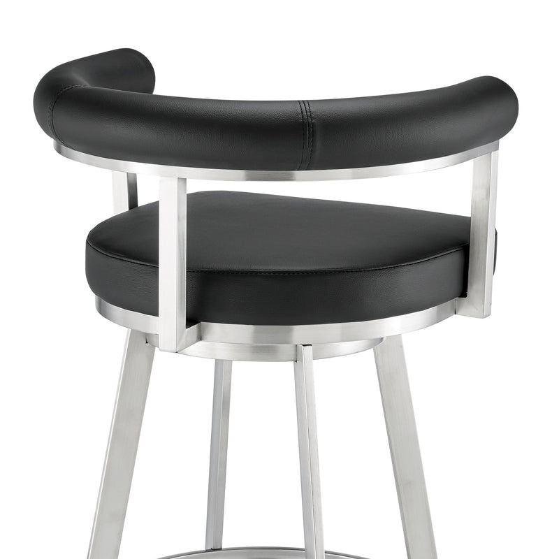 Magnolia 30" Swivel Bar Stool in Brushed Stainless Steel with Black Faux Leather - Furniture City (CA)l