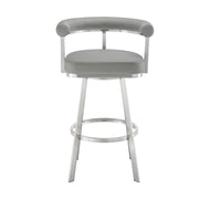 Magnolia 26" Swivel Counter Stool in Brushed Stainless Steel with Light Gray Faux Leather - Furniture City (CA)l