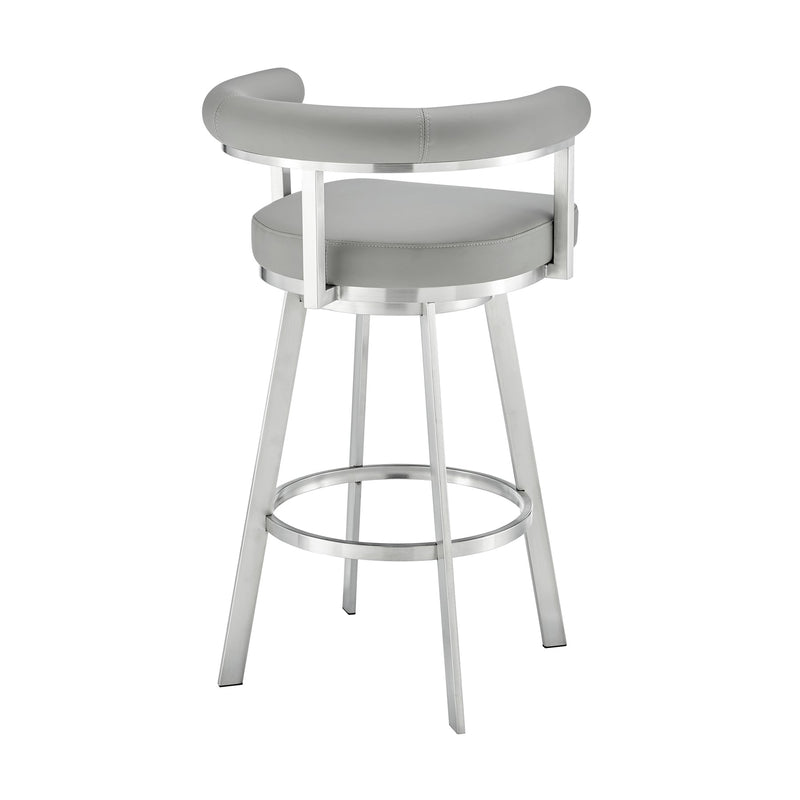Magnolia 26" Swivel Counter Stool in Brushed Stainless Steel with Light Gray Faux Leather - Furniture City (CA)l