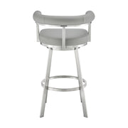 Magnolia 26" Swivel Counter Stool in Brushed Stainless Steel with Light Gray Faux Leather - Furniture City (CA)l