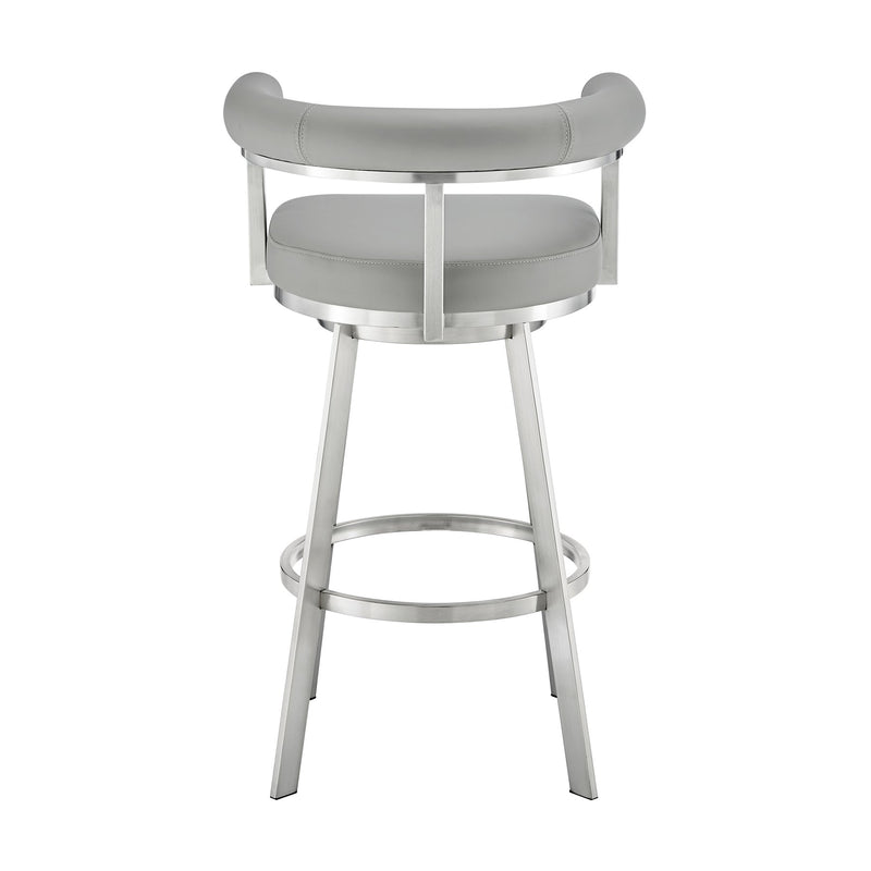 Magnolia 26" Swivel Counter Stool in Brushed Stainless Steel with Light Gray Faux Leather - Furniture City (CA)l