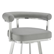 Magnolia 26" Swivel Counter Stool in Brushed Stainless Steel with Light Gray Faux Leather - Furniture City (CA)l