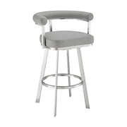 Magnolia 30" Swivel Bar Stool in Brushed Stainless Steel with Light Gray Faux Leather - Furniture City (CA)l