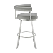 Magnolia 30" Swivel Bar Stool in Brushed Stainless Steel with Light Gray Faux Leather - Furniture City (CA)l