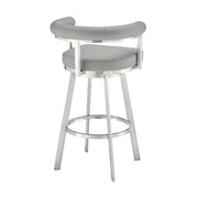 Magnolia 30" Swivel Bar Stool in Brushed Stainless Steel with Light Gray Faux Leather - Furniture City (CA)l