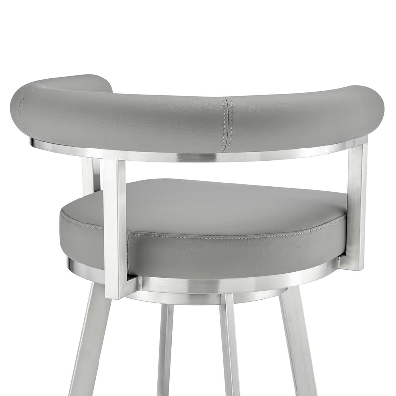 Magnolia 30" Swivel Bar Stool in Brushed Stainless Steel with Light Gray Faux Leather - Furniture City (CA)l