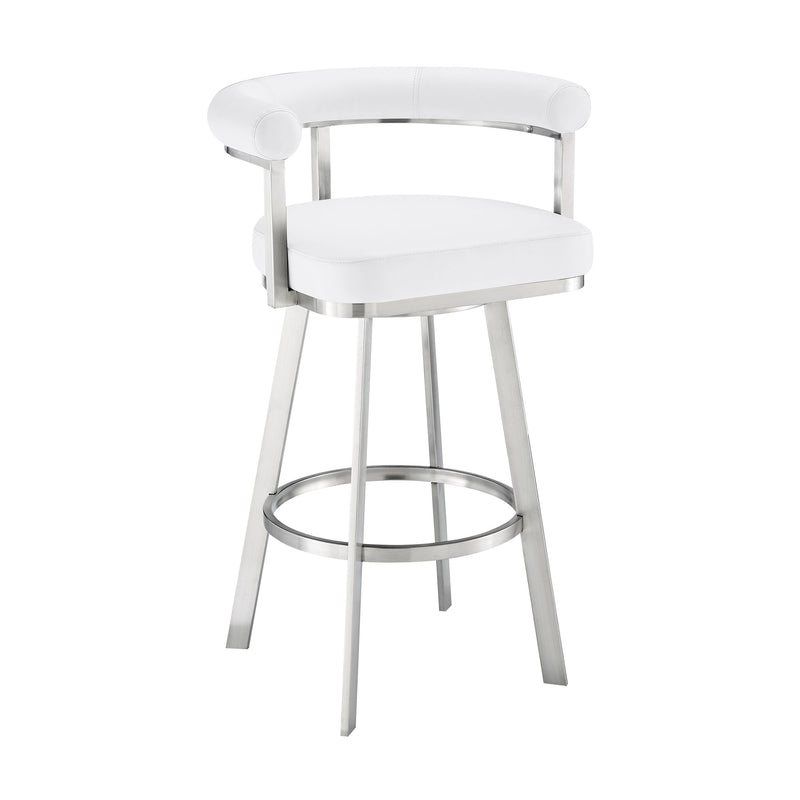 Magnolia 26" Swivel Counter Stool in Brushed Stainless Steel with White Faux Leather - Furniture City (CA)l