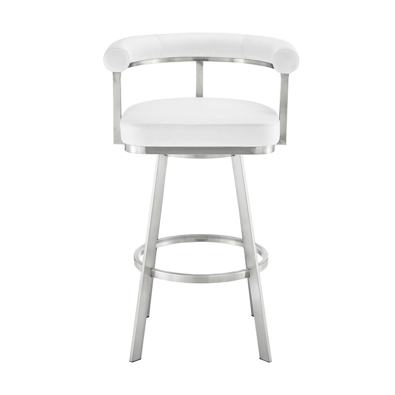 Magnolia 26" Swivel Counter Stool in Brushed Stainless Steel with White Faux Leather - Furniture City (CA)l