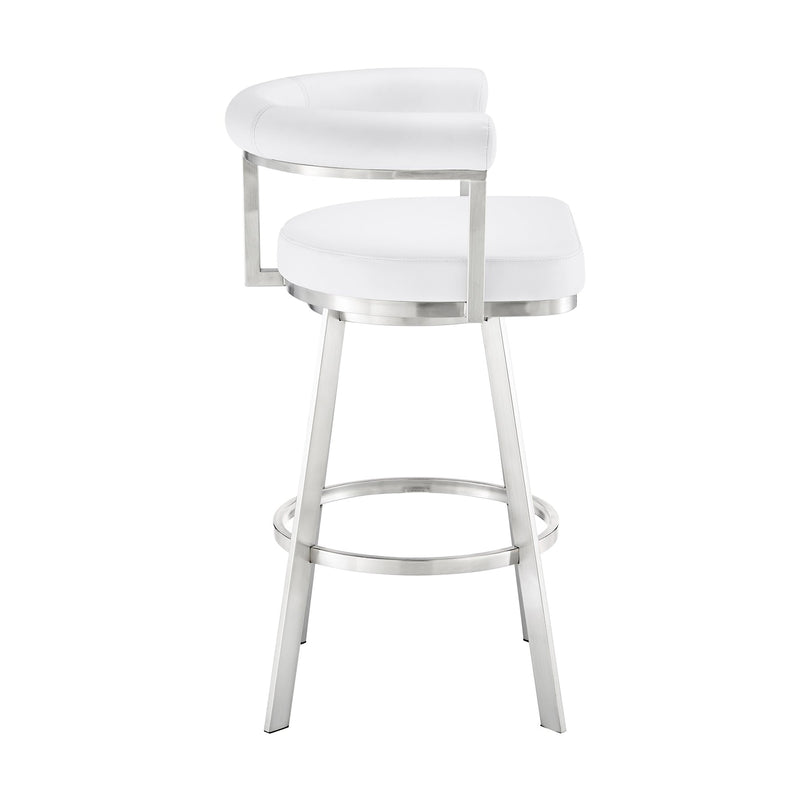 Magnolia 26" Swivel Counter Stool in Brushed Stainless Steel with White Faux Leather - Furniture City (CA)l