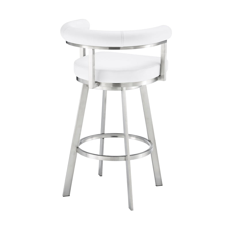Magnolia 26" Swivel Counter Stool in Brushed Stainless Steel with White Faux Leather - Furniture City (CA)l