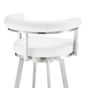Magnolia 26" Swivel Counter Stool in Brushed Stainless Steel with White Faux Leather - Furniture City (CA)l
